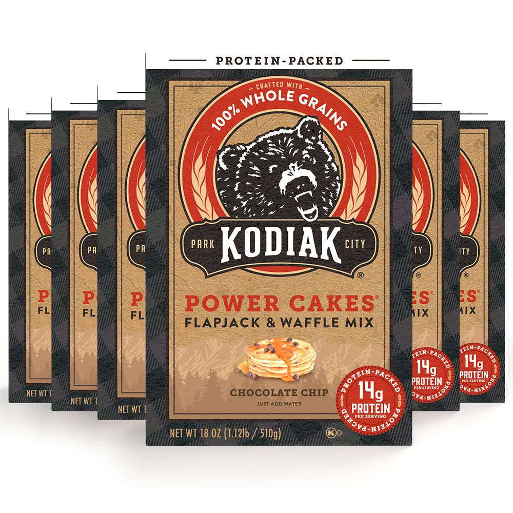 Kodiak Cakes Power Cakes, Pancake & Waffle Mix, Chocolate Chip, High Protein,100% Whole Grains (Pack of 6)