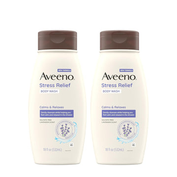 Aveeno Stress Relief Body Wash With Soothing Oat & Lavender Scent For Sensitive Skin, Moisturizing Shower Wash Gently Cleanses & Helps You Feel Calm, Sulfate-Free, Twin Pack, 2 X 18 Fl. Oz