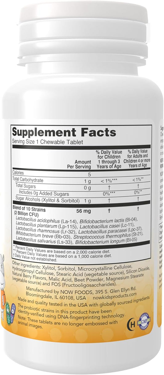 Now Foods Supplements, Berrydophilus™ With 2 Billion, 10 Probiotic Strains, Xylitol Sweetened, Strain Verified, 60 Chewables, Packaging May Vary