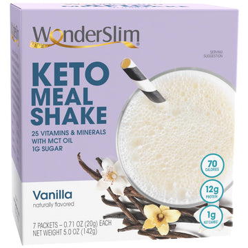 Wonderslim Keto Meal Replacement Shake, Vanilla, Low Carb, C8 Mcts, 12G Protein, Collagen, 25 Vitamins & Minerals, Gluten Free (7Ct)