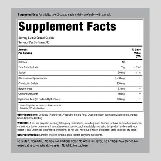 Piping Rock Glucosamine Chondroitin | 160 Caplets | With Hyaluronic Acid | Advanced Formula | Joint Support Supplement | Non-Gmo, Gluten Free