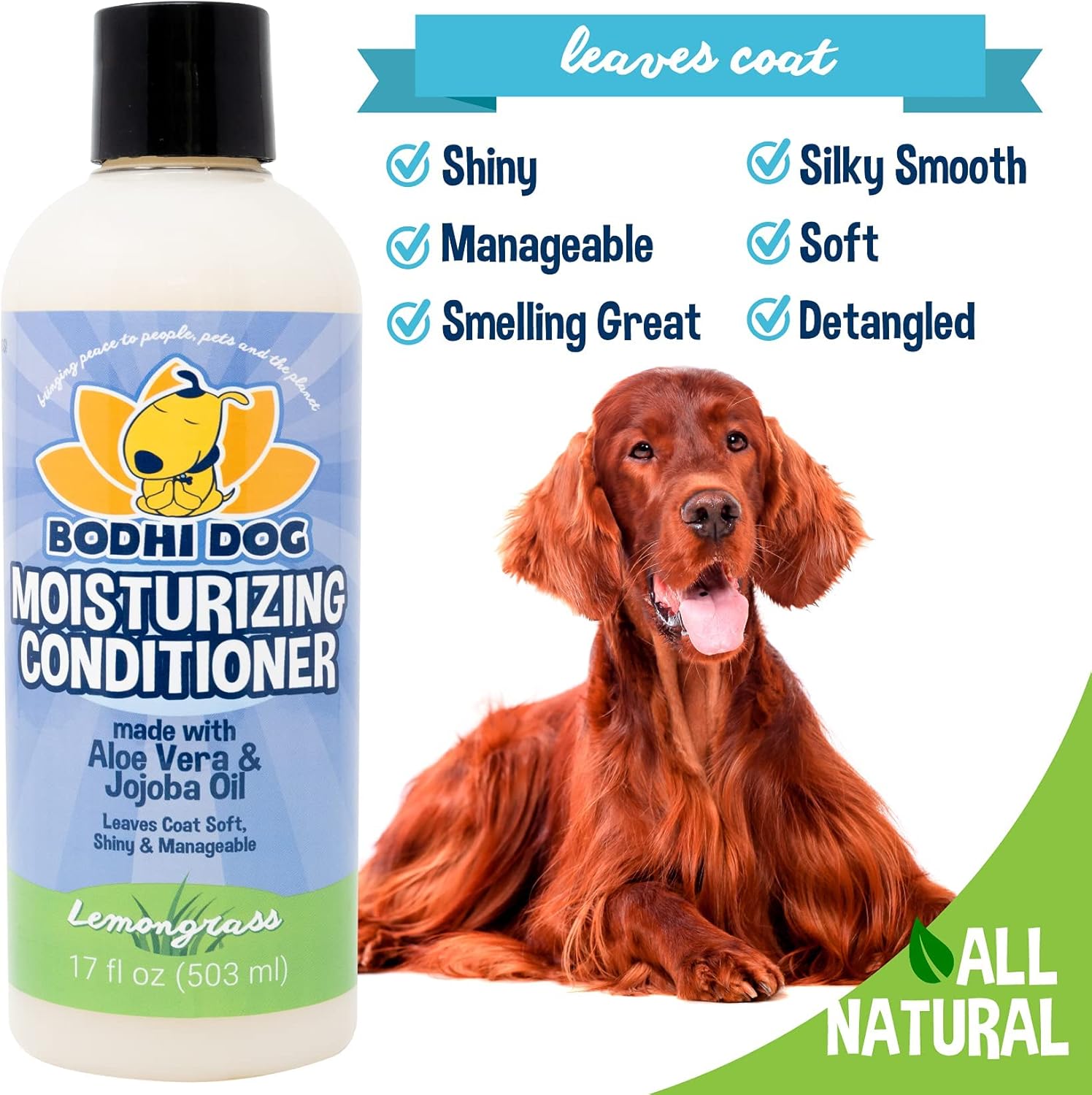 Bodhi Dog Gentle Moisturizing Conditioner | Dog Conditioner | Soothing Plant-Based Formula | Leaves Coat Shiny & Manageable | Made w/Soothing Aloe Vera & Jojoba Oil | Made in USA (Lemongrass, 17 oz)