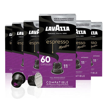 Lavazza Espresso Intenso Medium Dark Roast Arabica & Robusta Aluminum Capsules Compatible with Nespresso Original Machines, 10 Count (Pack of 6) - Value Pack, Intense and full-bodied