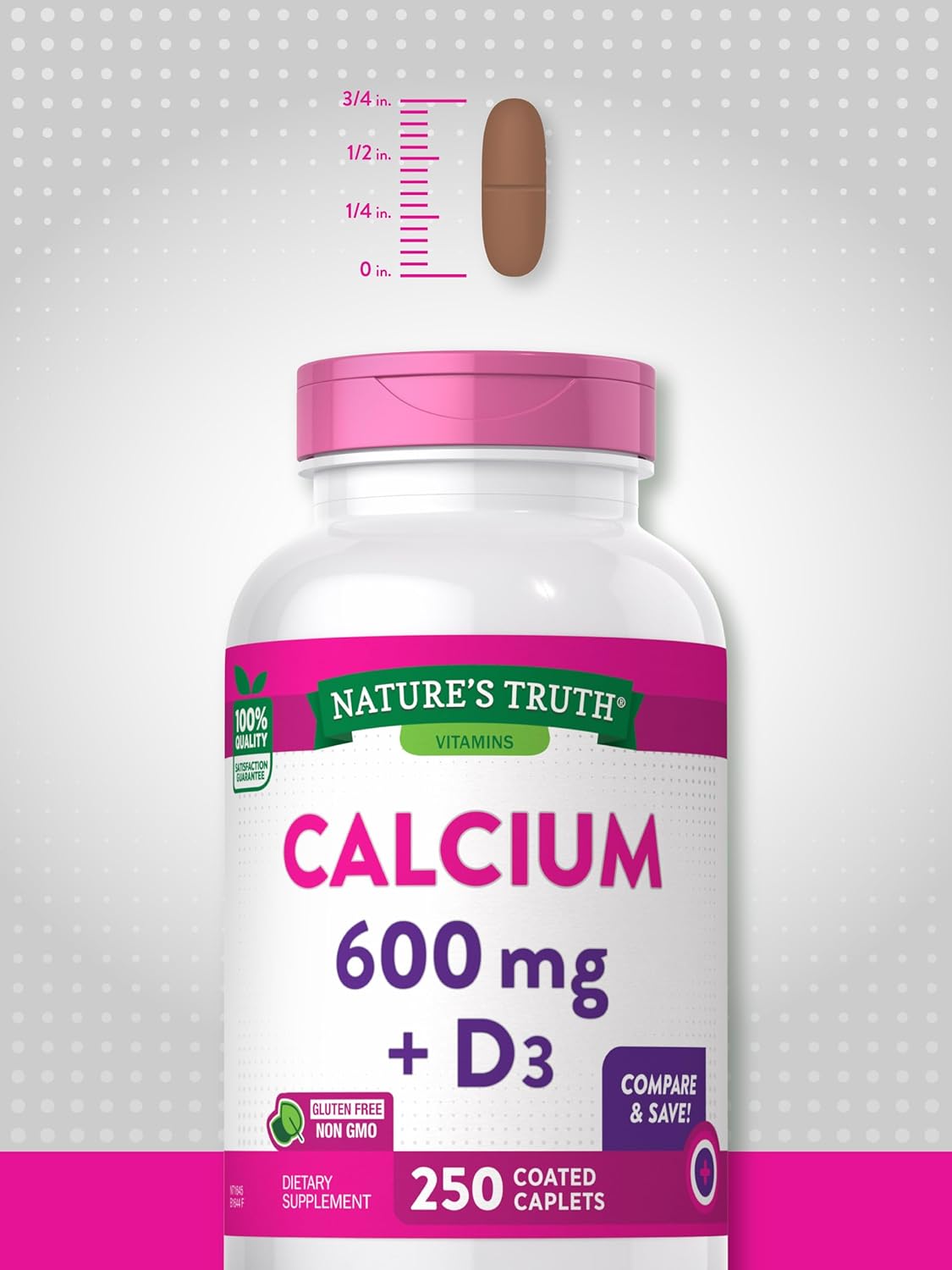 Nature's Truth Calcium 600 mg Plus Vitamin D3 Tablets, 250 Count