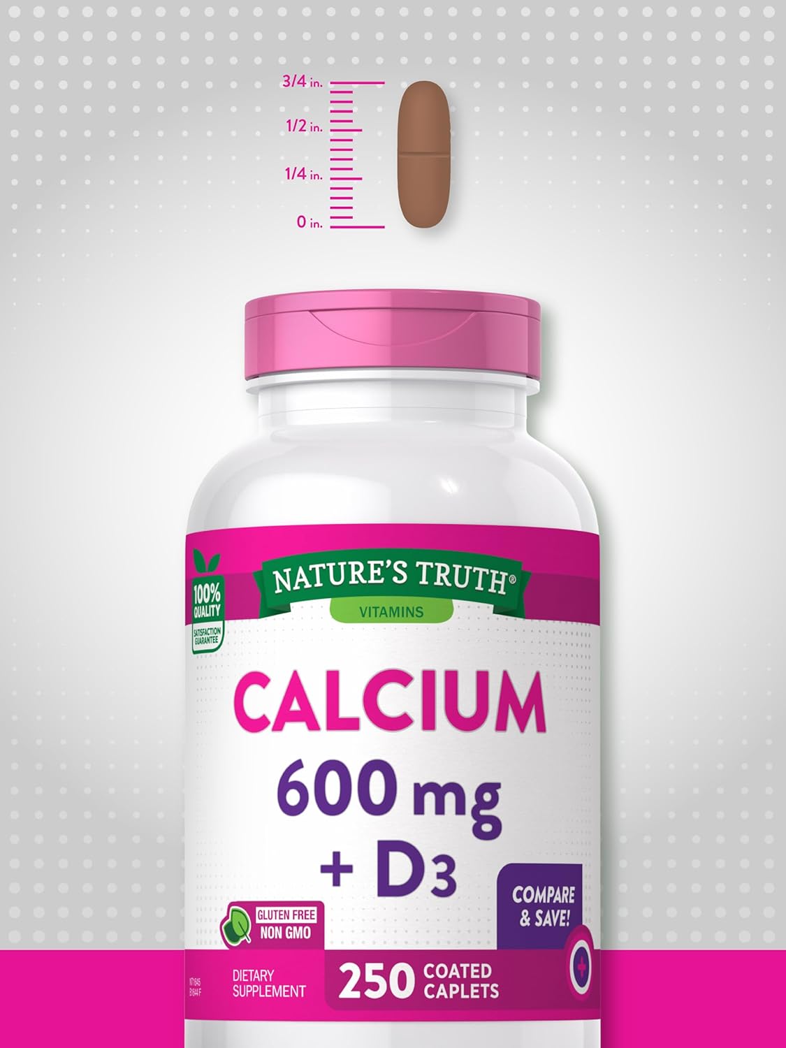 Nature's Truth Calcium 600mg with Vitamin D3 | 250 Tablets | Calcium Carbonate Supplement | Vegetarian, Non-GMO & Gluten Free : Health & Household
