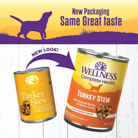 Wellness Complete Health Thick & Chunky Natural Canned Wet Dog Food, Turkey Stew, 12.5-Ounce Can (Pack Of 12)