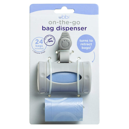 Ubbi Retractable On The Go Bag Dispenser For Travel, Diaper Bag Accessory Must Have For Newborn, Helpful Item, Baby Gift, Lavender Scented, Gray