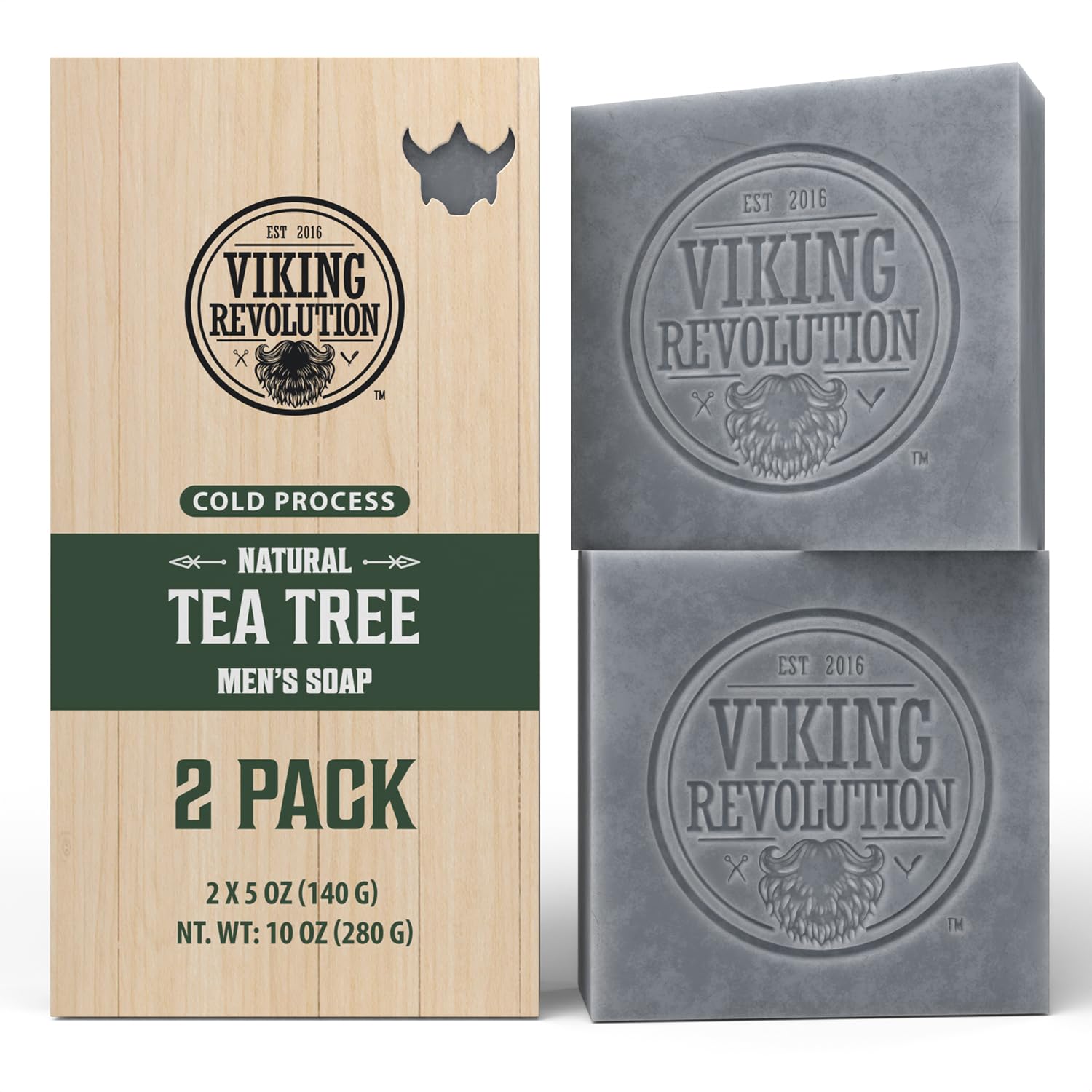 Viking Revolution Tea Tree Natural Soap For Men - Mens Soap Bar With Essential Oils Cold Pressed Bar Soap For Men - Nourishing Mens Bar Soap With Coconut Oil, Shea Oil, Almond Oil (2 Pack)