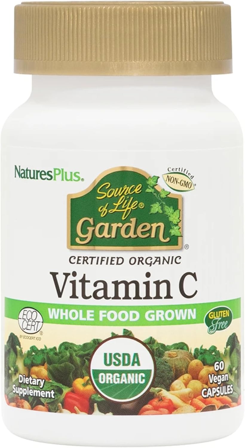 Natures Plus Source Of Life Garden Vitamin C - 60 Vegan Capsules, Pack Of 2 - Immune System Support - Certified Organic, Non-Gmo, Gluten Free - 60 Total Servings