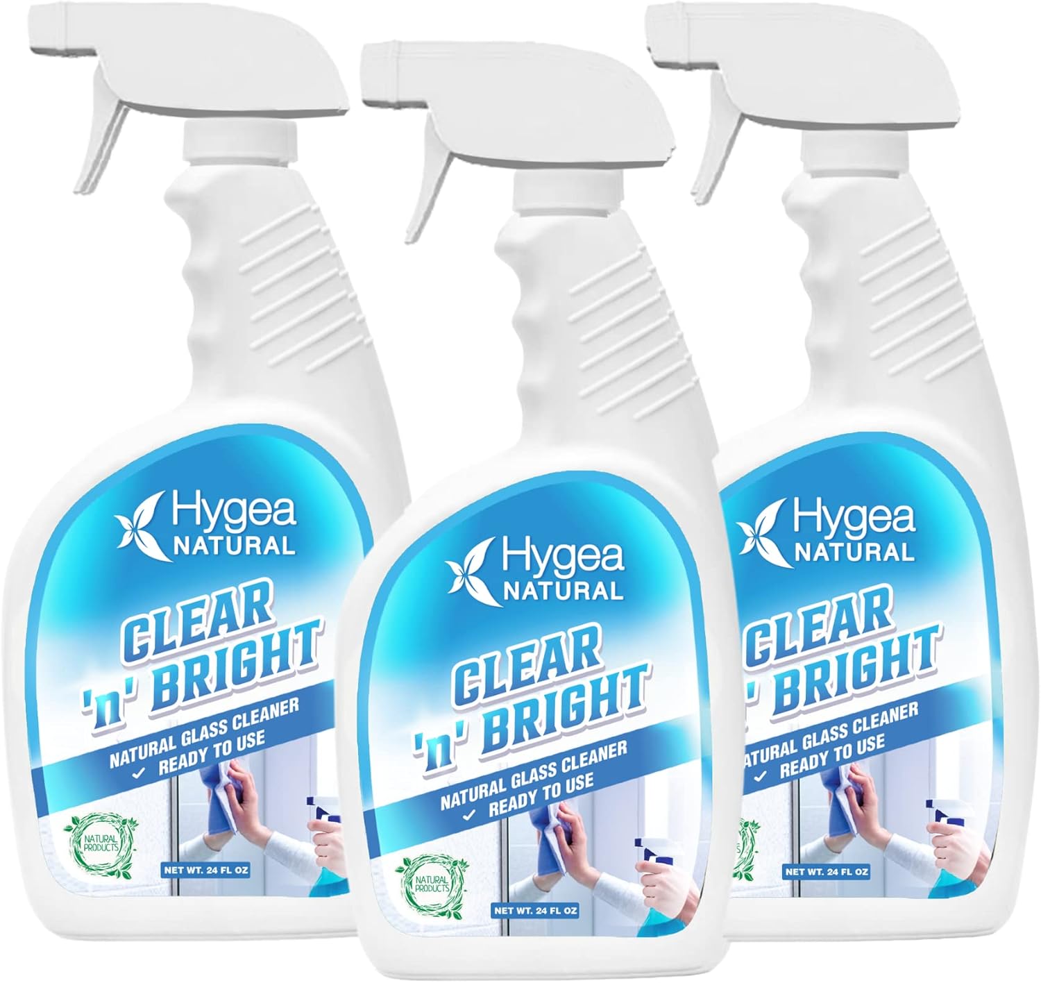 Clear 'N' Bright - Non-Toxic Glass Cleaner Spray - Streak-Free & Ammonia-Free Window Cleaning - Window & Mirror Cleaning Supplies - Safe & Fast (3 Pack, 24Oz Spray)