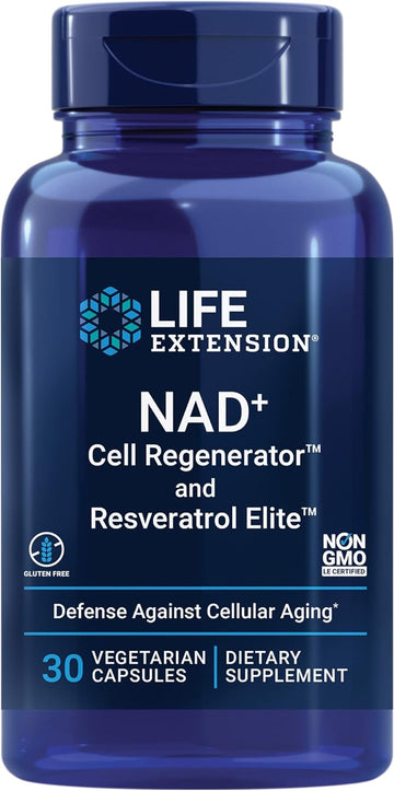 Life Extension Nad+ Cell Regenerator And Resveratrol Elite, Niagen Nicotinamide Riboside, Trans-Resveratrol, Quercetin, Fisetin, For Longevity, Energy, And Oxidative Stress, 30 Vegetarian Capsule