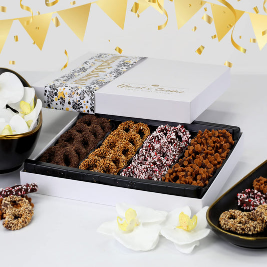 Graduation Congratulations Chocolate Gift - Gourmet Pretzels - Congratulations Gift Basket - Congrats Gift Box - Engagement, House Warming - Vegan Chocolate