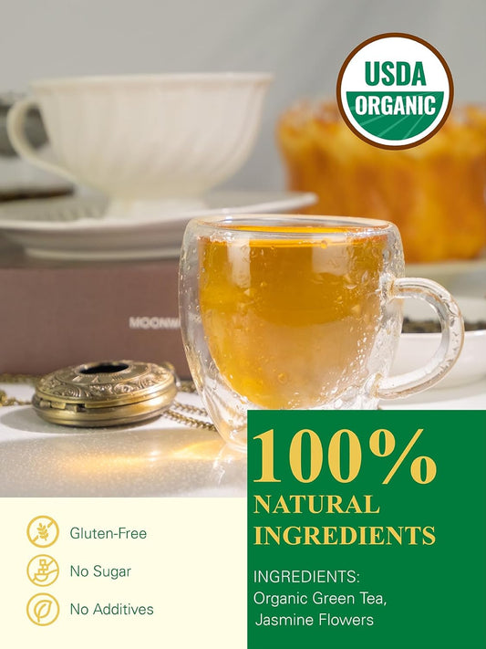Gldnt Organic Jasmine Green Tea, Organic Jasmine Green Tea Loose Leaf With Delightful Aroma, Delicate And Smooth Flavor, Hot & Iced Tea, 16 Ounce
