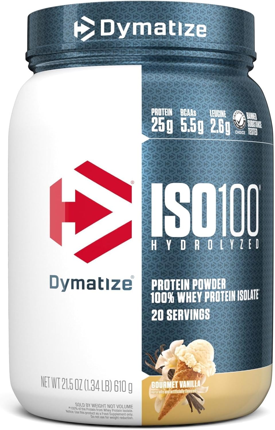 Dymatize Iso100 Whey Protein Powder Isolate, Cookies & Cream, 25G Of Protein, 20 Servings, 5.5G Bcaas, Less Than 120 Cal., Gluten Free, 1G Fat, 1G Sugar, 2G Carb
