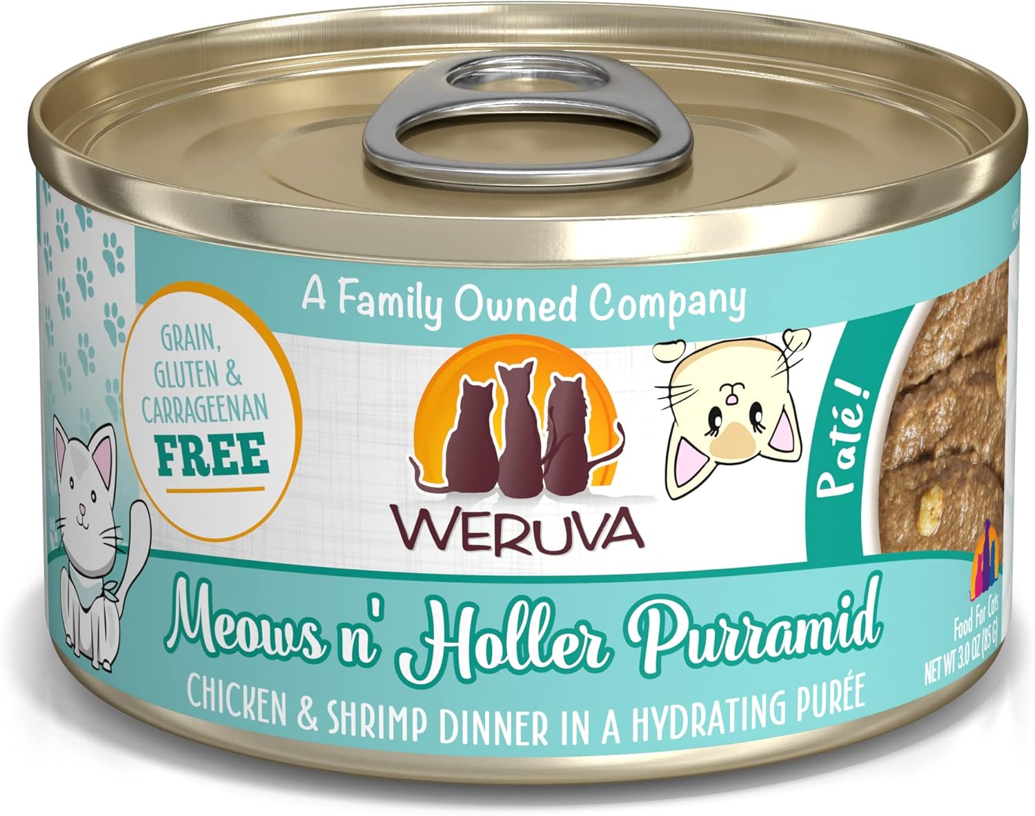 Weruva Wet Cat Food, Meows N Holler Purramid With Chicken And Shrimp Pate, 3Oz Can, Pack Of 12