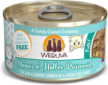 Weruva Wet Cat Food, Meows N Holler Purramid With Chicken And Shrimp Pate, 3Oz Can, Pack Of 12