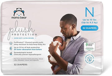 Mama Bear Plush Protection Diapers - Size Newborn, 32 Count, Hypoallergenic Premium Disposable Baby Diapers, White and Cloud Dreams