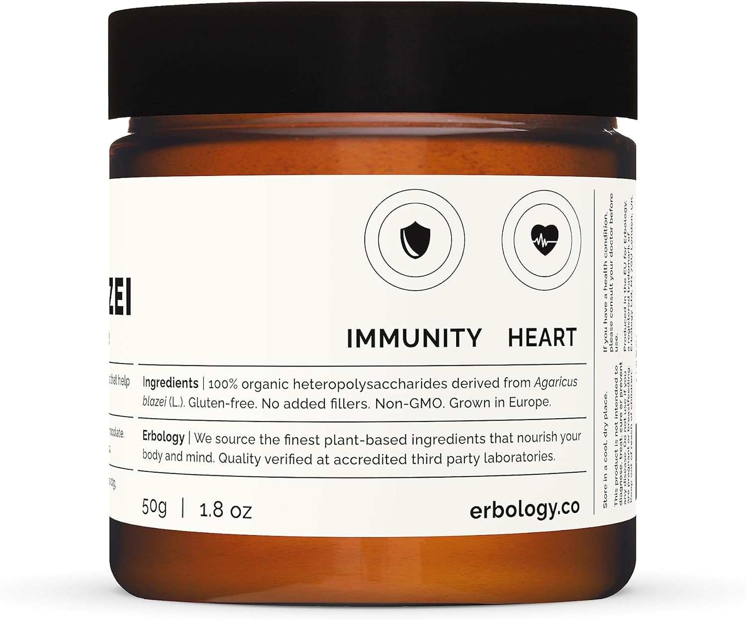 Erbology Organic Agaricus Blazei Mushroom Powder 50 Servings - 25% Beta-glucans - Immunity and Heart Support - Small Batch - Sustainably Grown in Europe - Vegan - Non-GMO - No Added Fillers : Amazon.co.uk: Health & Personal Care