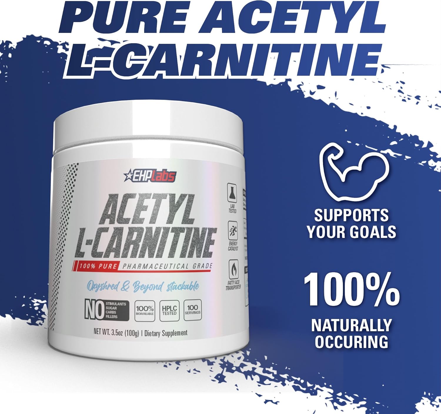 Ehp Labs Acetyl L Carnitine Powder - Supports Natural Energy Production, Assists In Healthy Brain Function, Supports Heart Health, Vegan, Gluten Free, Non Gmo - 100 Servings : Health & Household