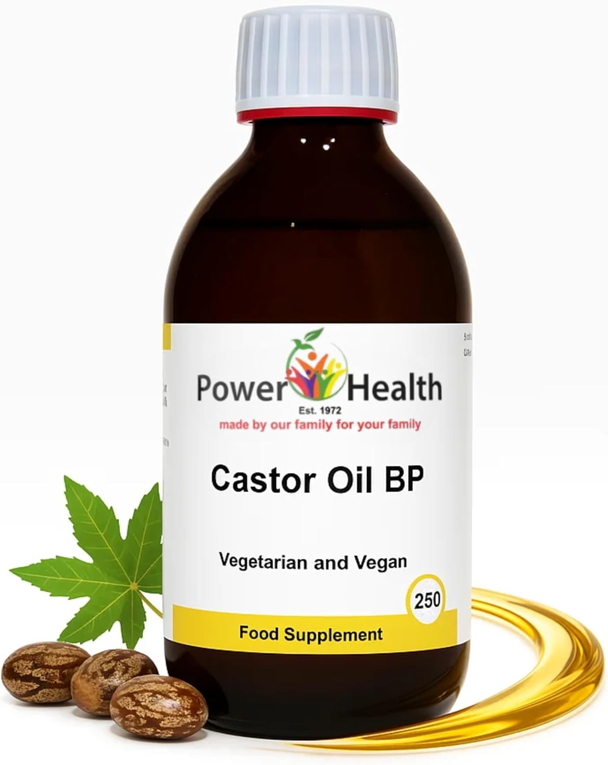 Cold Pressed Castor Oil By Power Health | 250Ml 100% Pure Castor Oil In Glass Bottle For Dry Skin | Food Grade - Cold Pressed Suitable For Vegetarians And Vegans