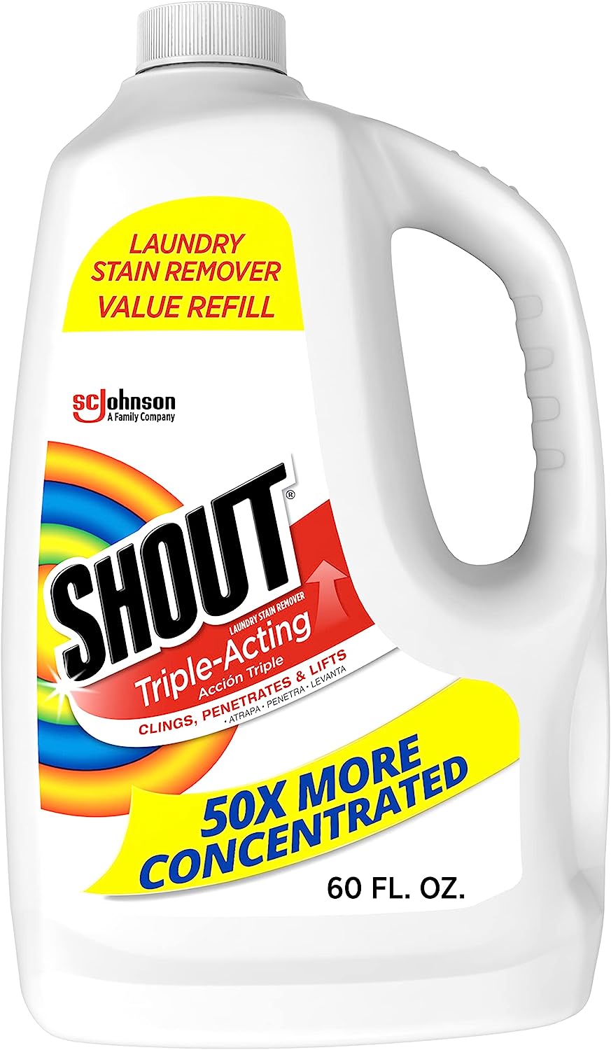 Shout Active Enzyme Laundry Stain Remover Spray, Triple-Acting Formula Clings, Penetrates, and Lifts 100+ Types of Everyday Stains - Prewash Refill 60oz