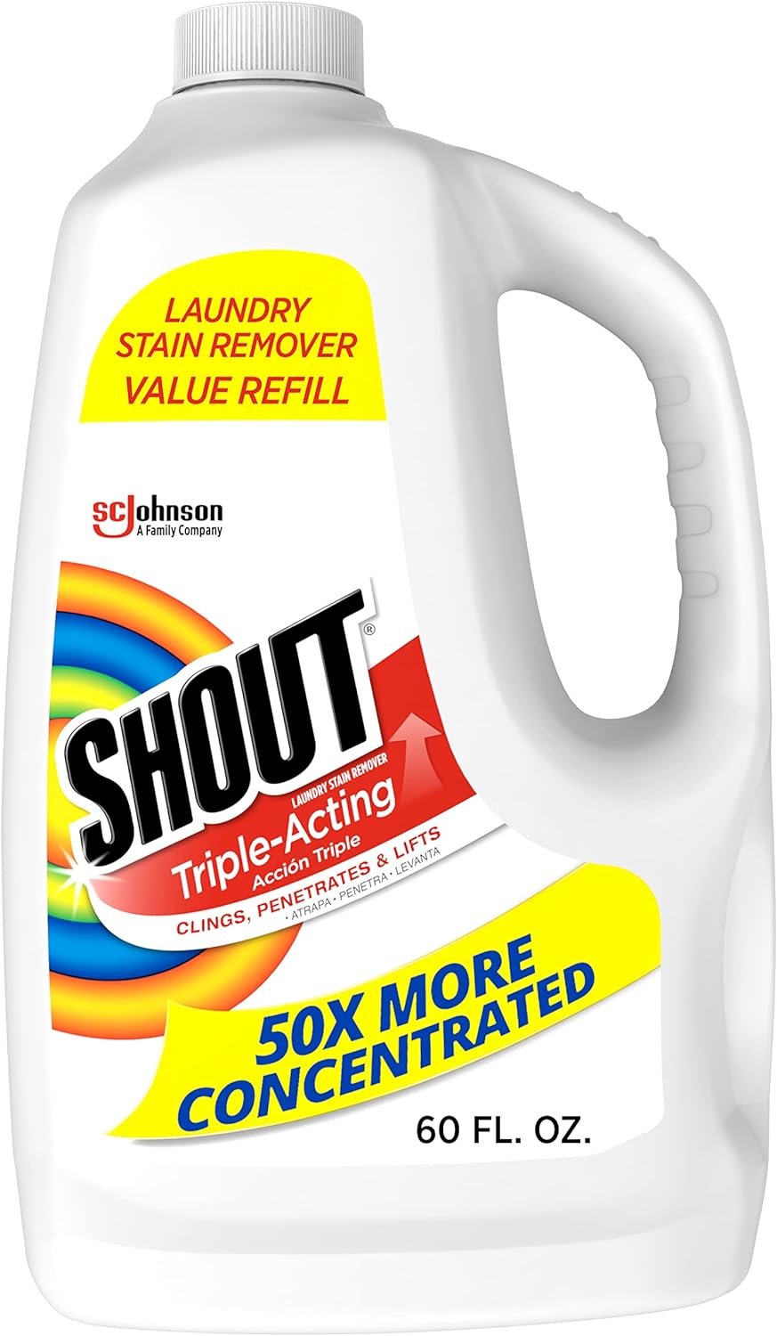 Shout Triple-Acting Laundry Stain Remover for Everyday Stains Liquid Refill, 60 Fl Oz