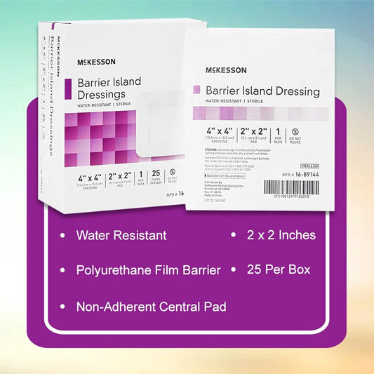 Mckesson Barrier Island Dressings, Sterile, Water Resistant, 4 In X 4 In, 25 Count, 1 Pack