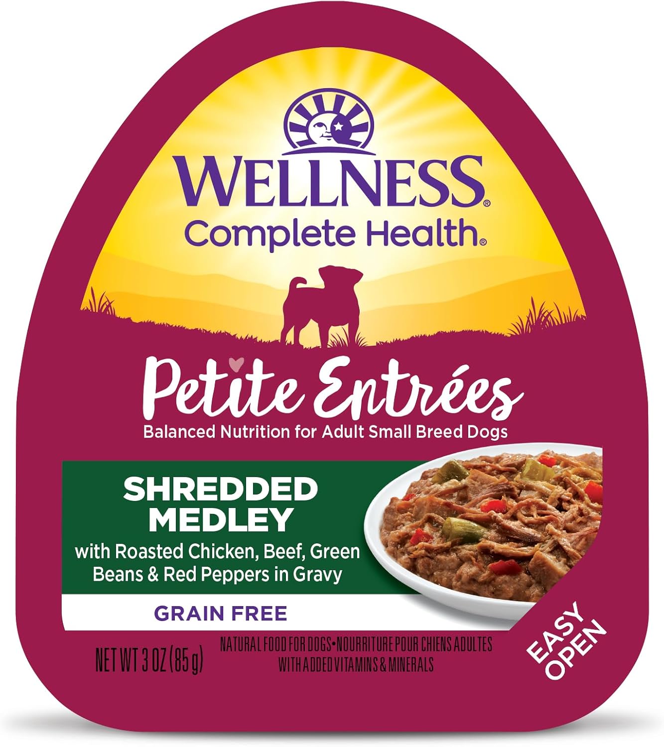 Wellness Natural Pet Food 3 Oz Grain Free Natural Wet Small Breed Roasted Chicken, Beef, Green Beans & Red Peppers. (12 Pack), One Size