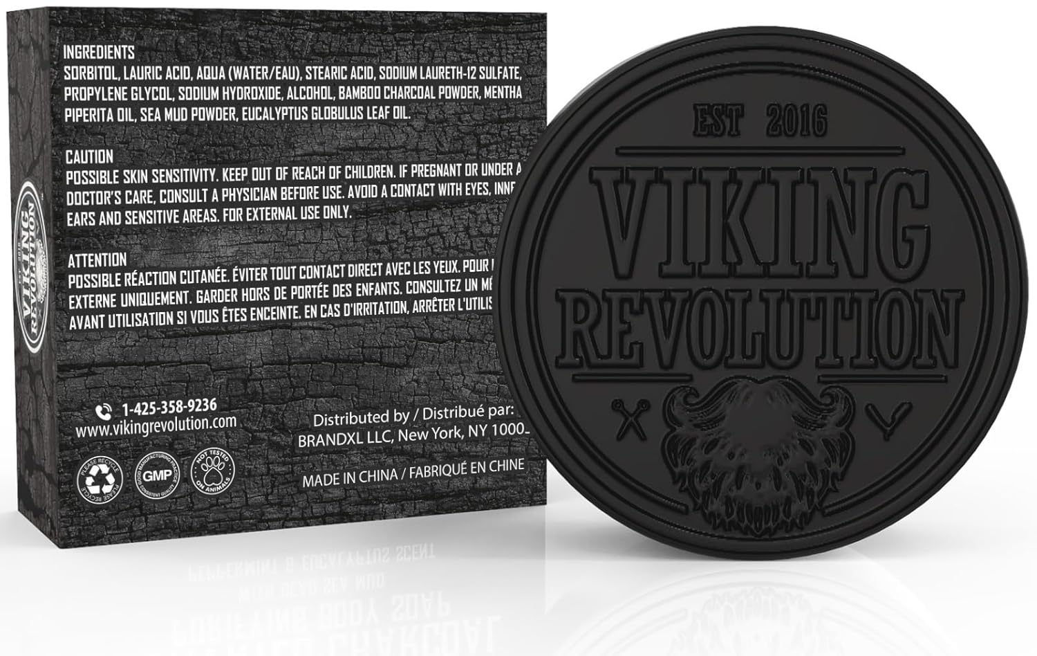 Viking Revolution Skin Cleaning Agent Activated Charcoal Soap for Men w/Dead Sea Mud, Body and Face, Cleanser,Cleansing Blackheads - Peppermint & Eucalyptus Scent 0.7 Fl Oz (Pack of 1) : Beauty & Personal Care