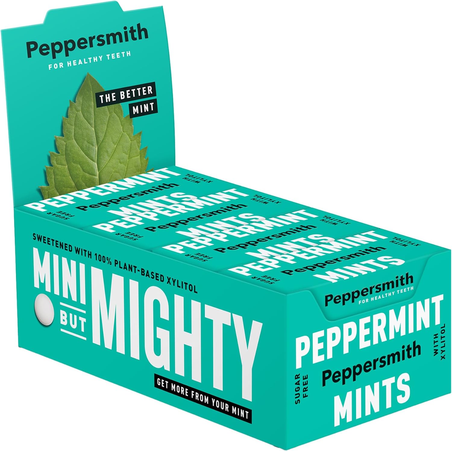 Peppersmith - British Peppermint Mints - 100% Plant Based Xylitol - Breath Freshener - Sugar Free Mints - Benefits Oral Health - Pocket Packs - 12X15G