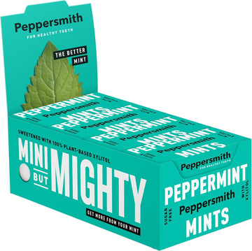 Peppersmith - British Peppermint Mints - 100% Plant Based Xylitol - Breath Freshener - Sugar Free Mints - Benefits Oral Health - Pocket Packs - 12x15g