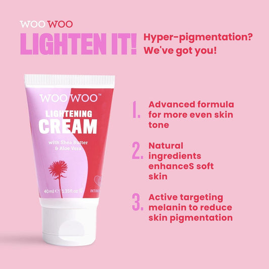 Woowoo Skin Lightening Cream For Evening Out Skin Tone - Intimate Natural Lightening Cream For Female & Male Private Areas - Bikini Dark Spot Removal - Women Body Parts Brightening - 40Ml