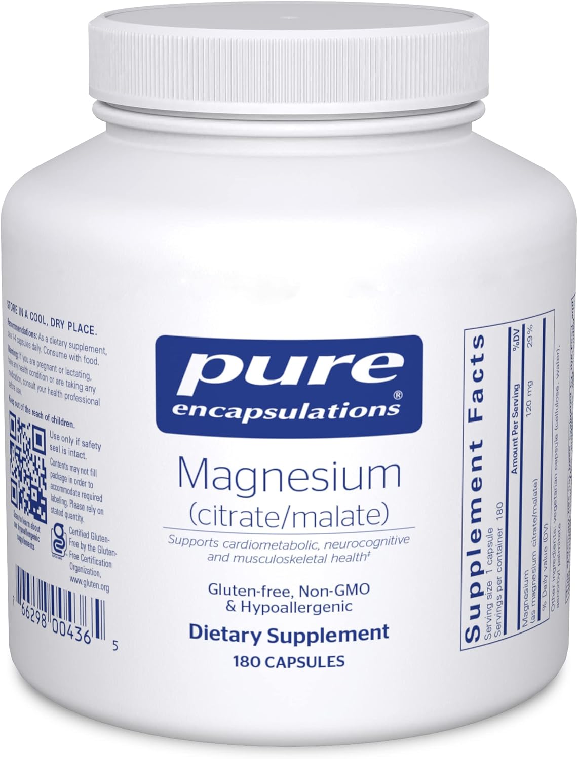 Pure Encapsulations Magnesium (Citrate/Malate) - Magnesium Supplement To Support Nutrient Utilization, Energy, Bones & Heart Health* - With Magnesium Citrate & Malate - 180 Capsules