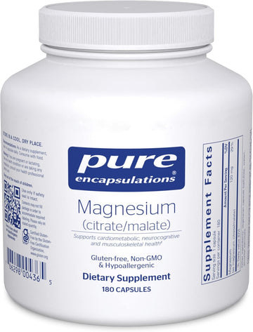 Pure Encapsulations Magnesium (Citrate/Malate) - Magnesium Supplement To Support Nutrient Utilization, Energy, Bones & Heart Health* - With Magnesium Citrate & Malate - 180 Capsules