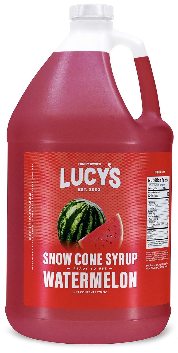 Lucy'S Family Owned - Shaved Ice Snow Cone Syrup, Watermelon - 1 Gallon (128Oz.)