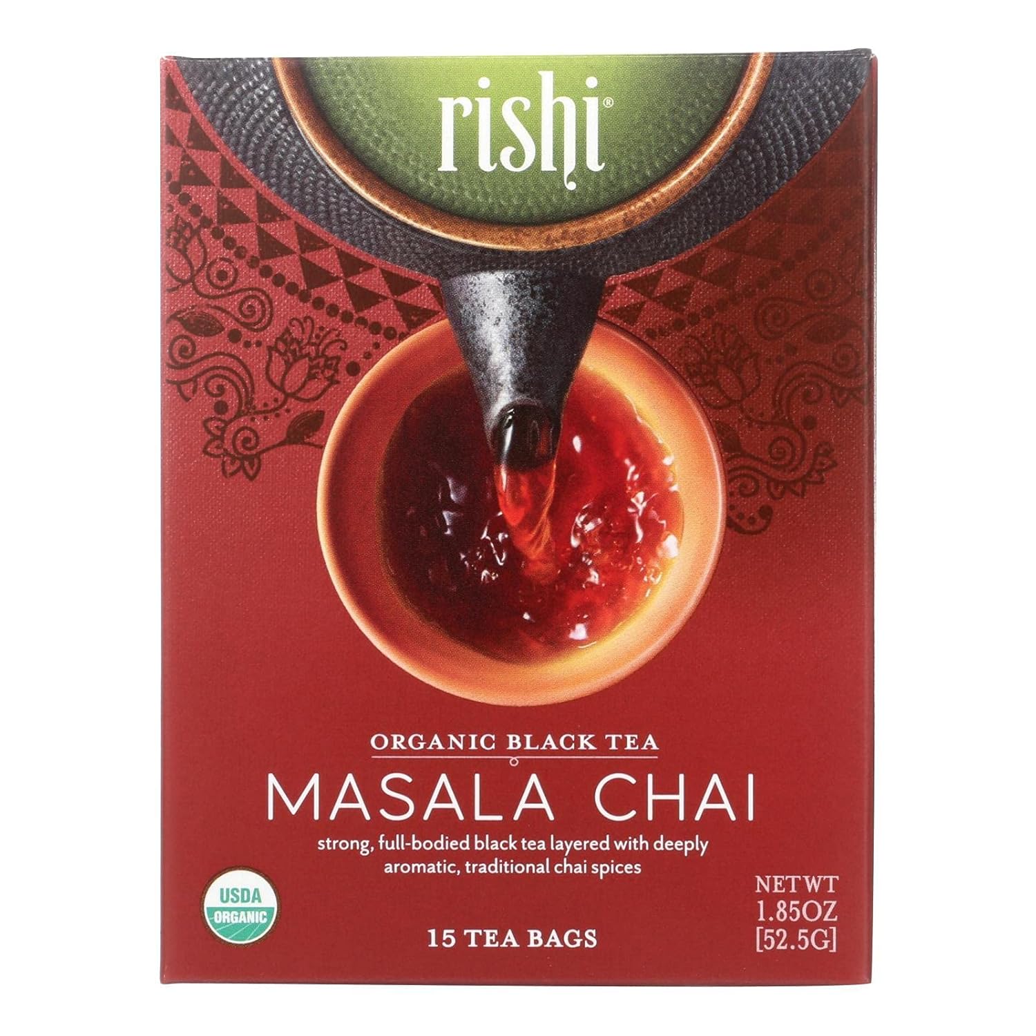 Rishi Tea Masala Chai Herbal Tea | Immune Support, Organic, Highly Caffeinated, Naturally Spiced, Black Tea Blend | 15 Sachet Bags, 1.85 Oz (Pack Of 6)