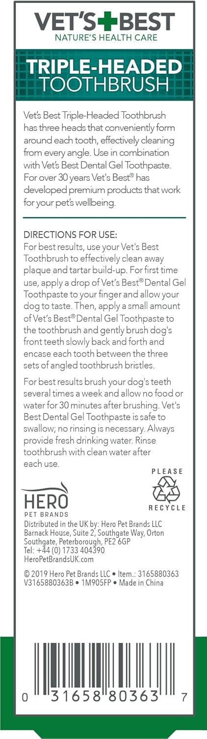 Vet's Best Triple Headed Toothbrush for Dogs - Teeth Cleaning and Fresh Breath?80363-6p