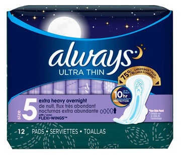 Always Pads Size 5 Ultra Thin 12 Count Xtra-Heavy Overnight (3 Pack) : Health & Household