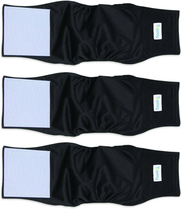 Teamoy 3 Pack Male Dog Diaper Wrap, Washable Puppy Belly Bands, Super-Absorbent And Comfortable(M,13"-16" Waist,Black)