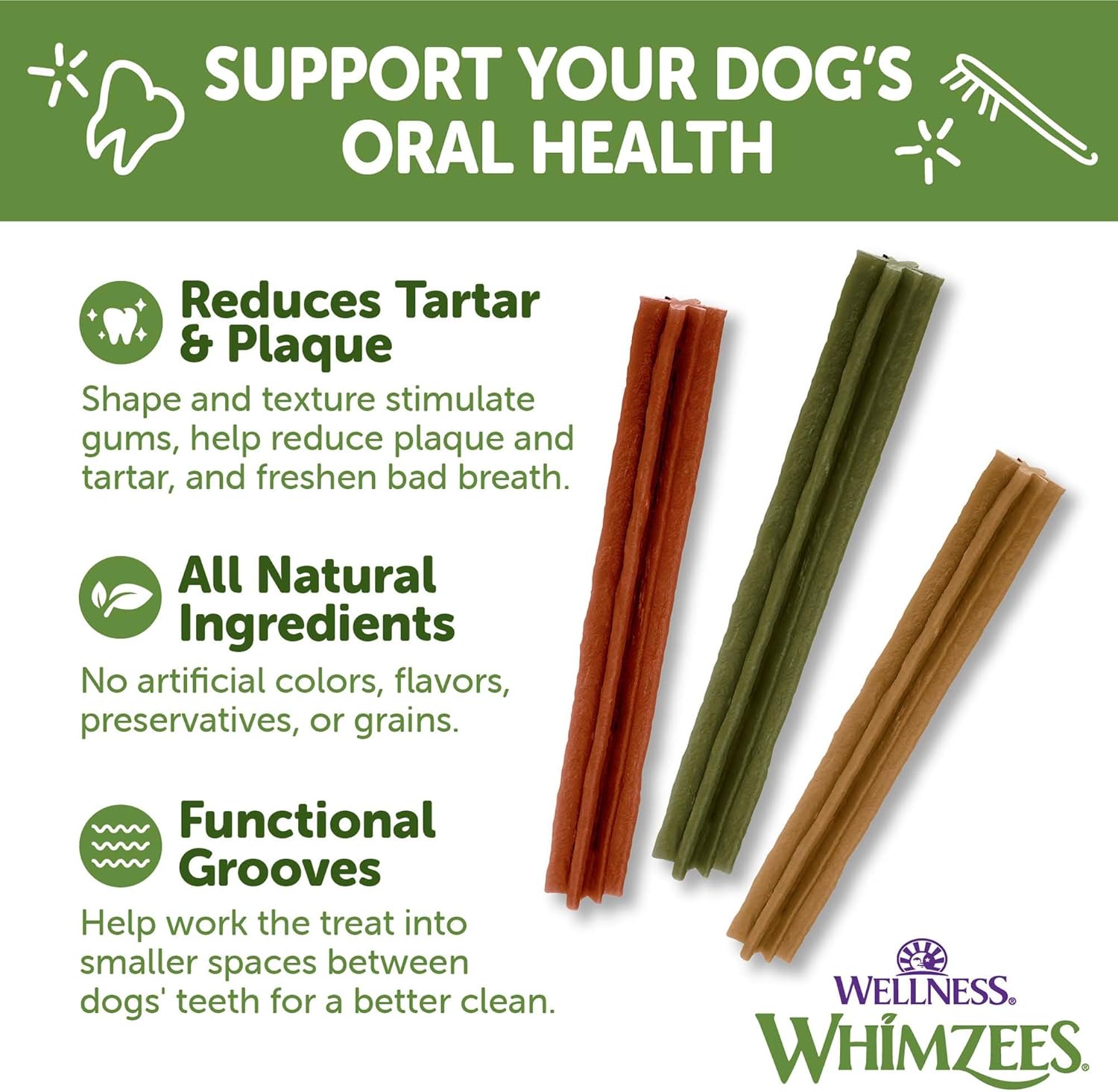 WHIMZEES by Wellness Dental Chews for Dogs, Natural, Long Lasting Treats for Cleaner Teeth & Fresher Breath, Grain Free & Hypoallergenic, 28 Chews : Pet Supplies