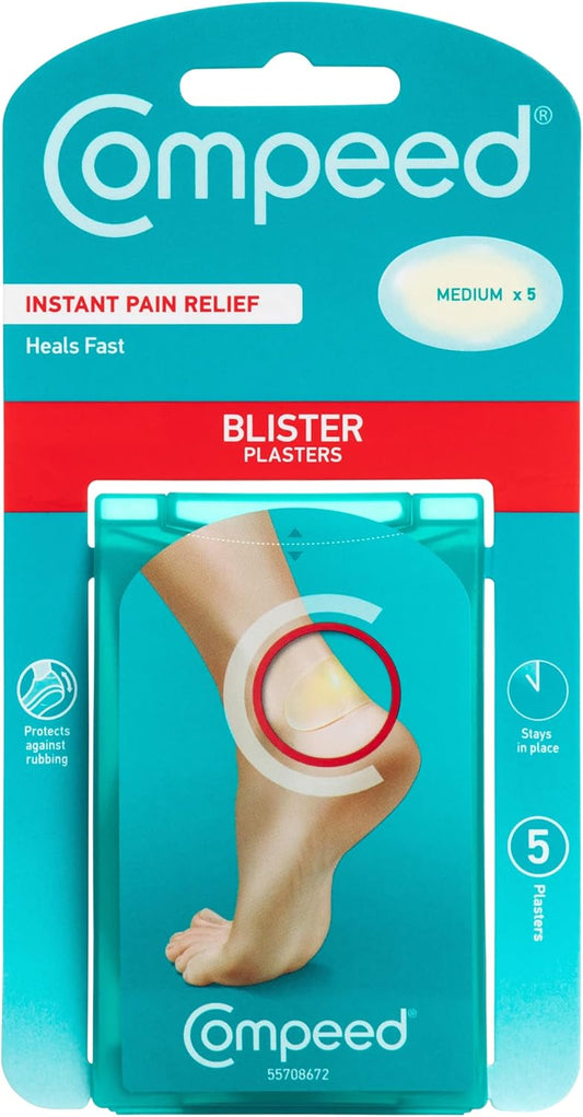 Compeed Medium Size Blister Plasters, 5 Hydrocolloid Plasters, Foot Treatment, Heal Fast, Dimensions: 4.2 Cm X 6.8 Cm (Pack Of 2)