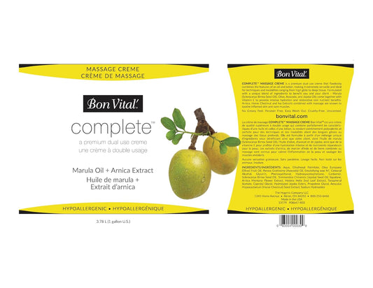 Bon Vital Complete Massage Creme, Premium Dual Use Cream For Hypoallergenic Professional Massages, Non Greasy Unscented Moisturizer Made With Marula, Olive, Avocado, & Jojoba Oil, 1 Gallon