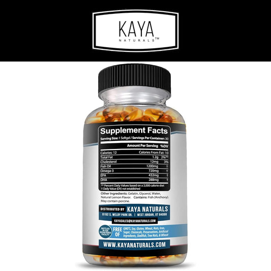 Kaya Naturals Omega 3 Supplement | Nature Made Omega 3 Fish Oil - 100% Pure Sea-Harvested Pelagic Fish Oil With No Fishy Aftertaste - Omega 3 Vitamins | Fish Oil - 30 Count Softgels