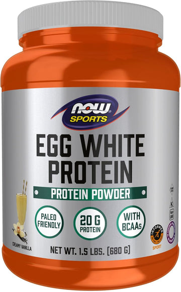 NOW Sports Nutrition, Egg White Protein, 20 G With BCAAs, Creamy Vanilla Powder, 1.5-