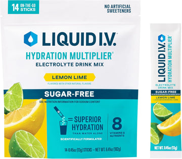 Liquid I.V.® Hydration Multiplier® Sugar-Free - Lemon Lime - Hydration Powder Packets | Electrolyte Powder Drink Mix | Convenient Single-Serving Sticks | Non-Gmo | 14 Servings (Pack Of 1)