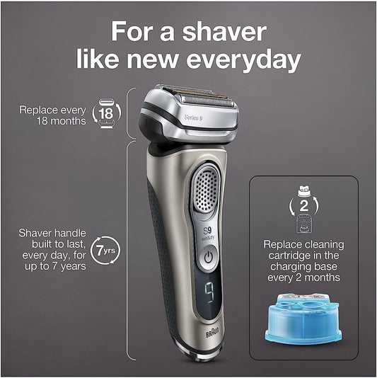 Braun Series 9 9385Cc Latest Generation Electric Shaver, Rechargeable & Cordless Electric Razor For Men, With Clean&Charge Station & Leather Travel Case