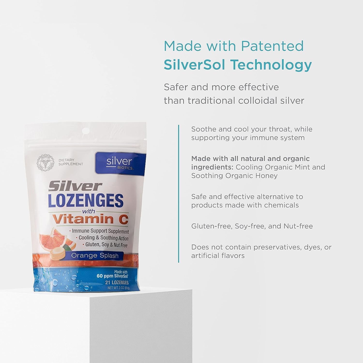 Silver Biotics Colloidal Silver Lozenges | 60 Ppm Ag4O4 Silversol | Immune Support + Throat Soothing Lozenges | Manuka Honey | 21 Count : Health & Household
