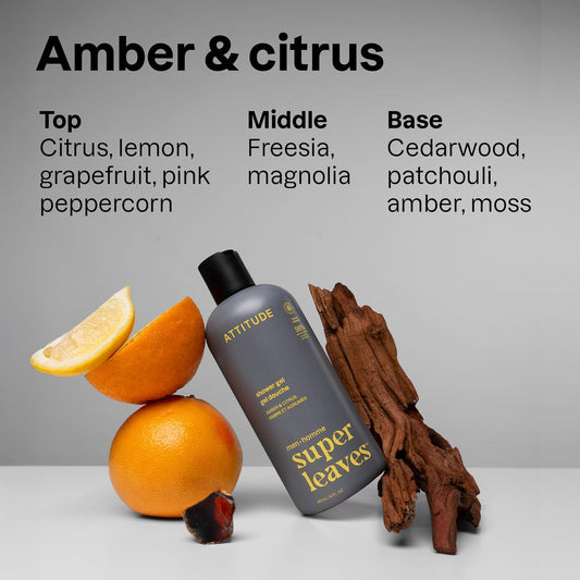 Attitude Shower Gel Trio For Men, Ewg Verified Body Wash With Natural Origin Ingredients, Paraben & Phthalate Free, 3 Bottles Of 14 Fl Oz