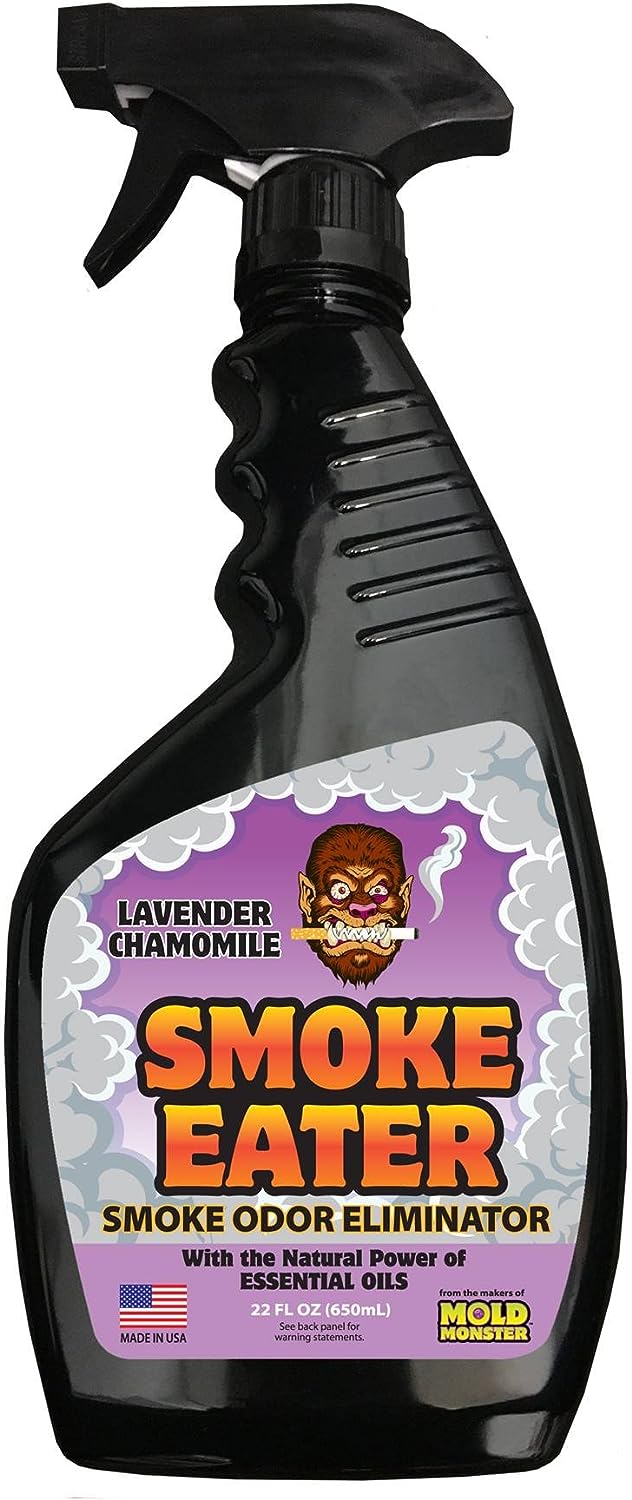 Smoke Eater - Breaks Down Smoke Odor at The Molecular Level - Eliminates Cigarette, Cigar or Pot Smoke On Clothes, in Cars, Boats, Homes, and Office - 22 oz Travel Spray Bottle (Lavender)