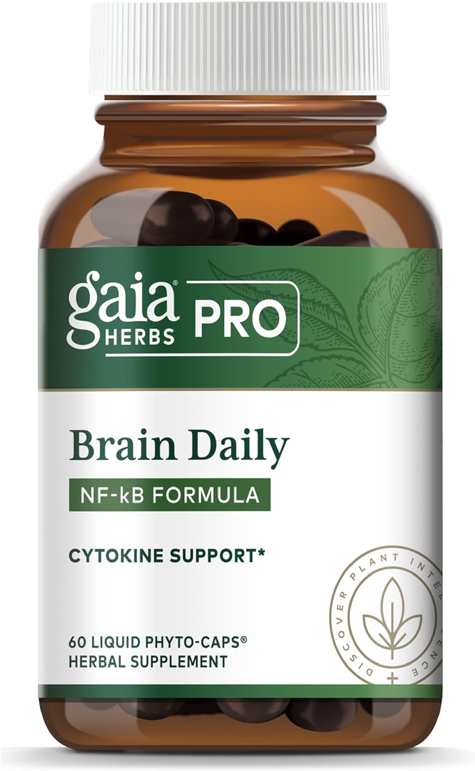 Gaia Herbs Pro Brain Daily Nf-Kb Formula - Brain Supplement For Memory - With Bacopa, Black Pepper, Ginkgo, Gotu Kola, Rosemary, Schisandra & Turmeric - 60 Vegan Liquid Phyto-Capsules (60 Servings)